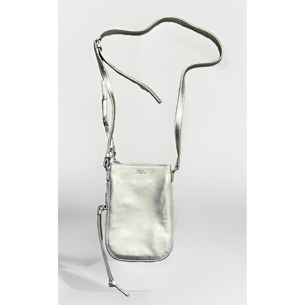 Vince Camuto Silver Metallic Crossbody Bag Zip Closure Detachable Strap
